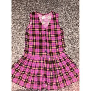 Vintage McKids Pink Plaid Drop Waist Pleated Dress Girls Size 6X Made in USA
